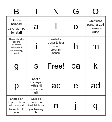 Engage-O Bingo Card