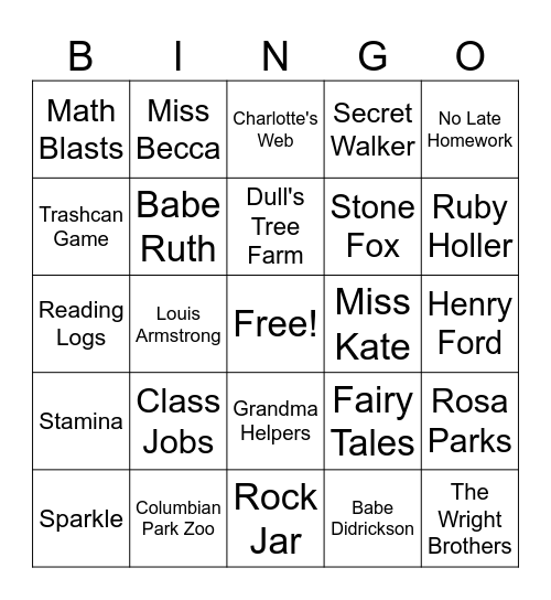 End of Year Bingo Card