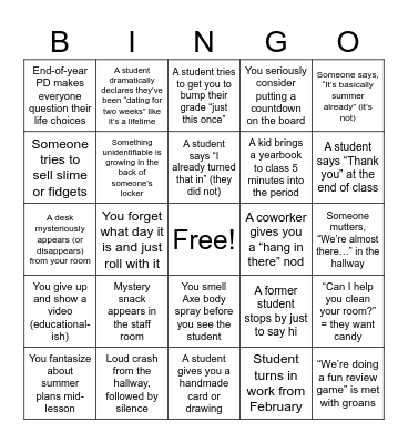 End-of-the-Year Bingo Card