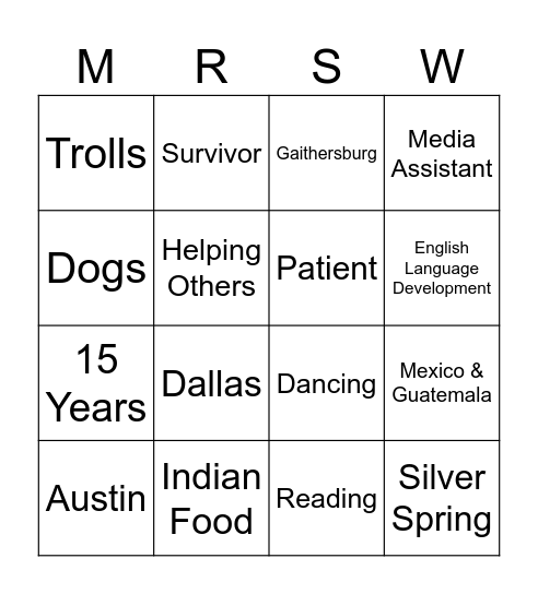 Thank You Ms. Warsaw! Bingo Card
