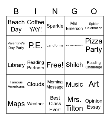 End of Year Bingo Card