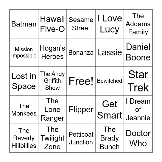 50s & 60s TV Shows Bingo Card