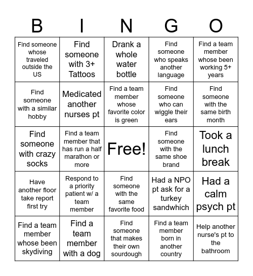 Nurse Bingo Card