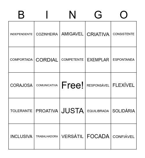 BINGO DAS QUALIDADES Bingo Card