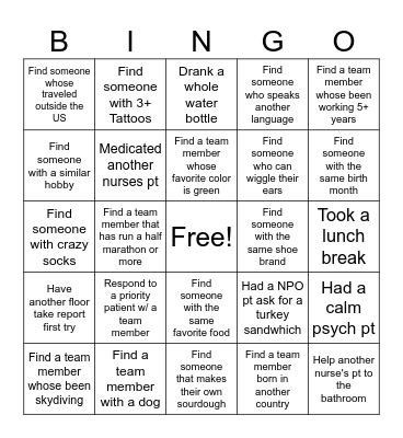 Nurse Bingo Card