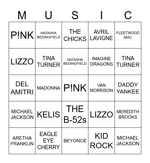 Music Bingo #60 Bingo Card