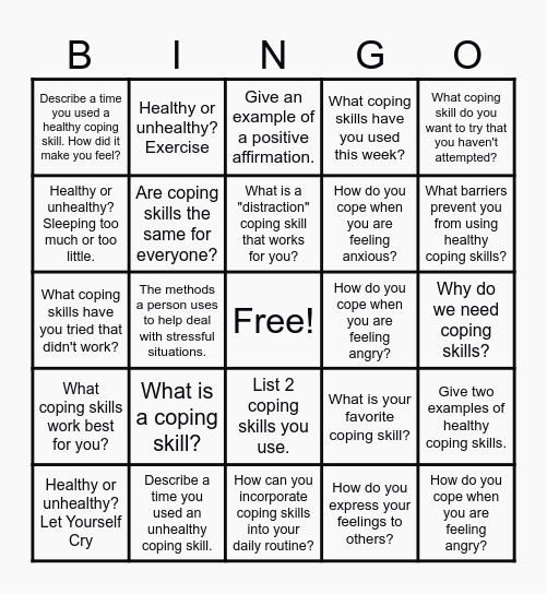 Coping Skills Bingo! Bingo Card