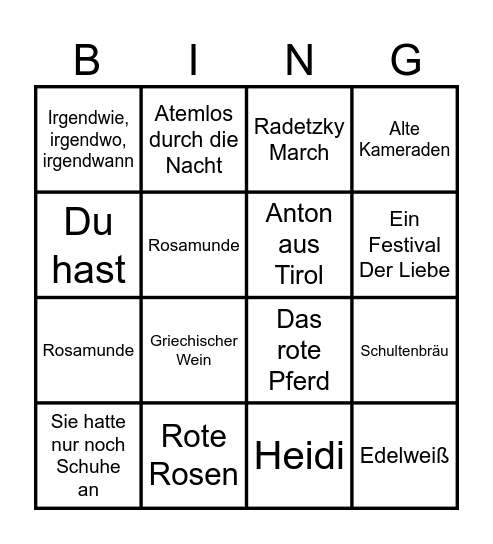 Deutsche Musik Bingo Card