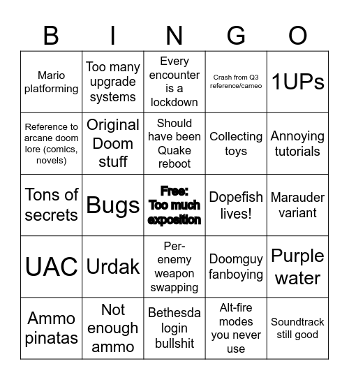 Doom The Dark Ages Bingo Card