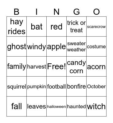 Fall Bingo Card