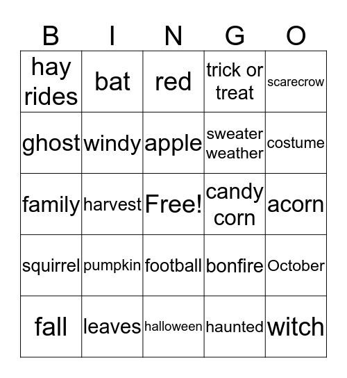 Fall Bingo Card