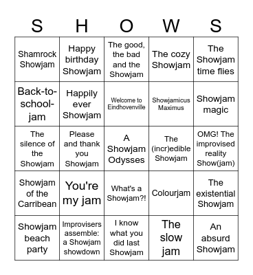 Showjams Bingo Card