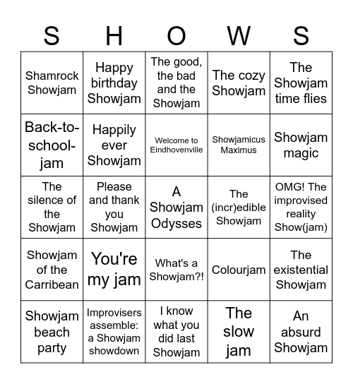 Showjams Bingo Card