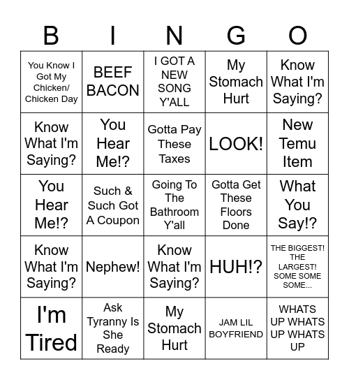 PRECIOUS SAYING'S BINGO Card