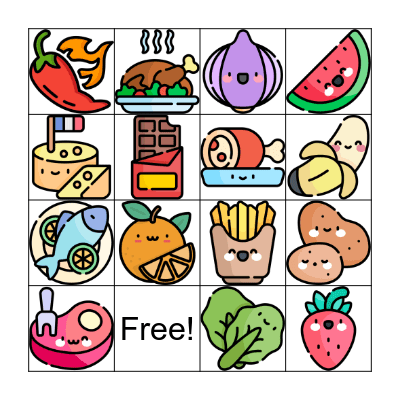 La comida Bingo Card