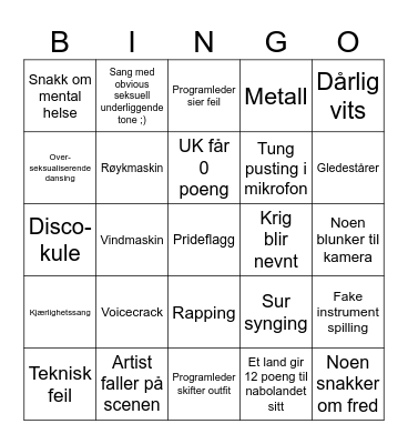 <3 EUROVISION <3 Bingo Card