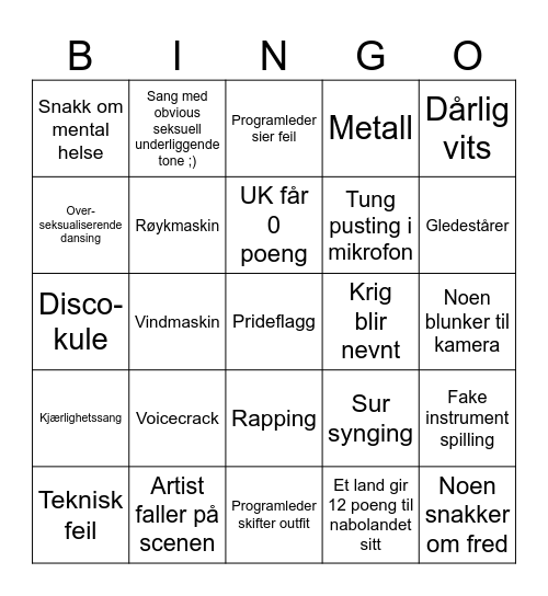 <3 EUROVISION <3 Bingo Card