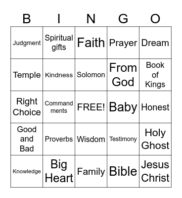 King Solomon Bingo Card