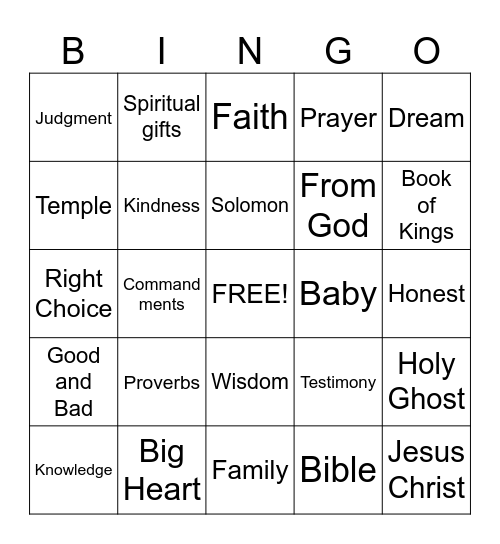 King Solomon Bingo Card