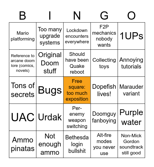Doom The Dark Ages Bingo Card