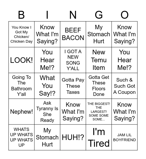PRECIOUS SAYING'S BINGO Card