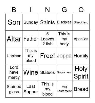 Sunday School Bingo Card