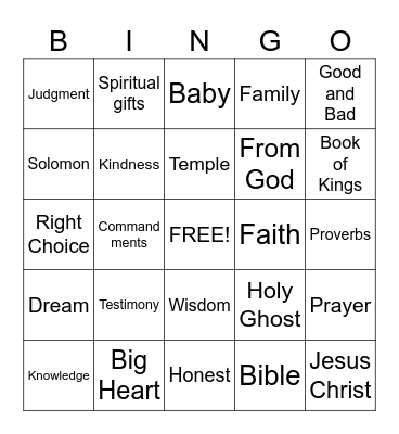 King Solomon Bingo Card