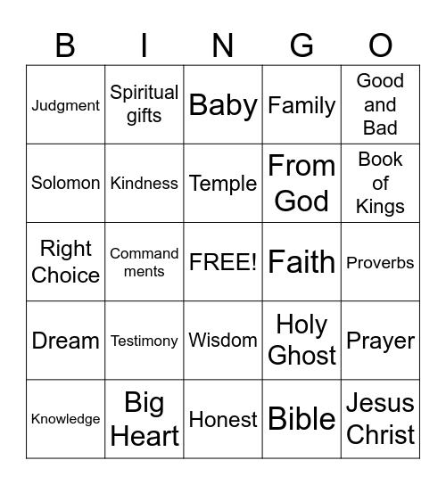 King Solomon Bingo Card