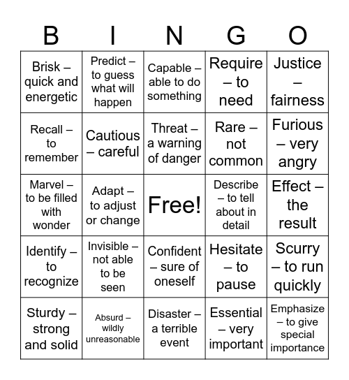 Vocab Bingo Card