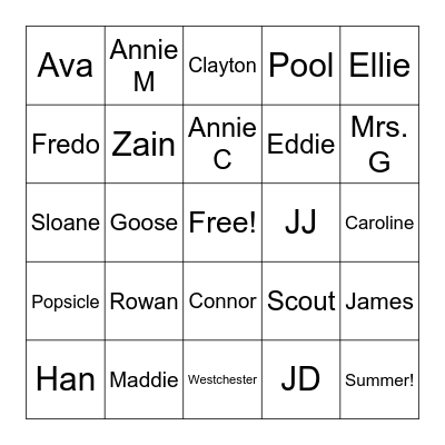 2nd Grade 2025 Bingo Card