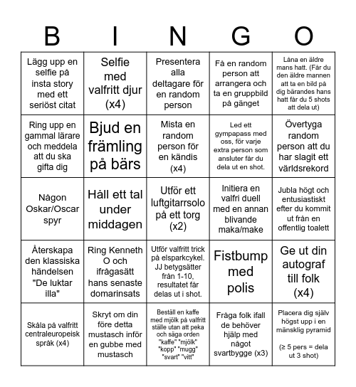 Markus svensexa - Bingo Card