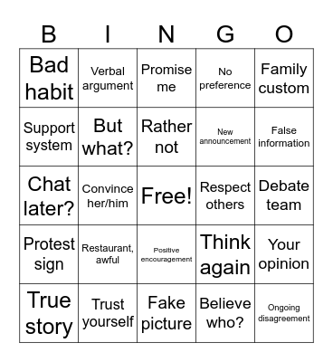 Unit 8 Word Pairs Bingo Card