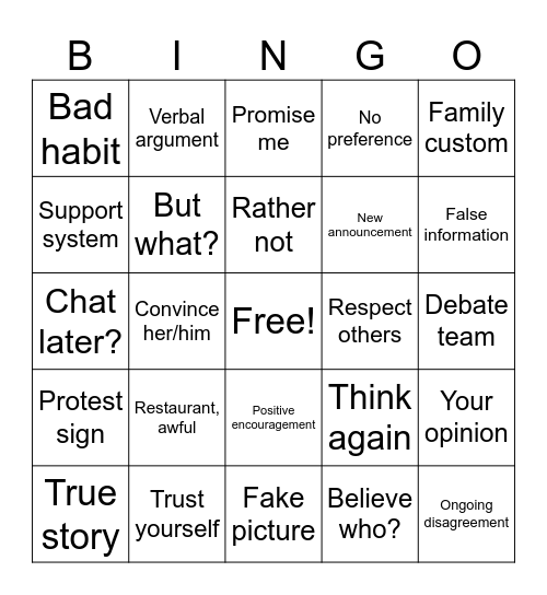 Unit 8 Word Pairs Bingo Card