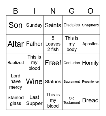Sunday School Bingo Card