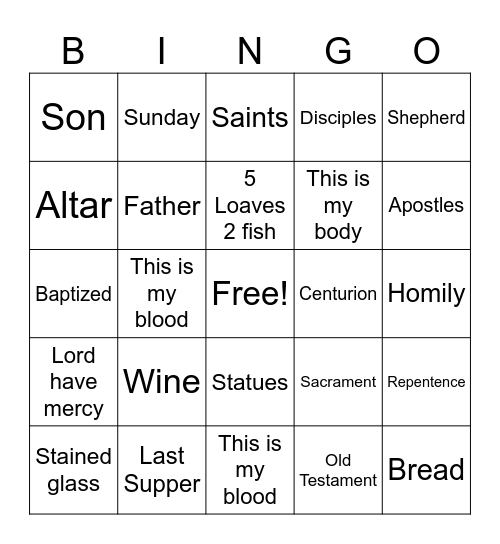Sunday School Bingo Card