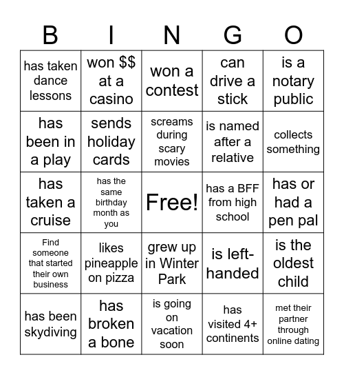 Find Someone Who Bingo Card