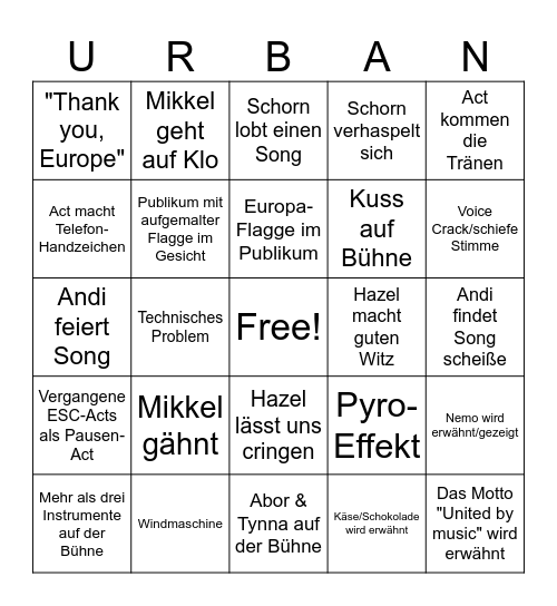 ESC 2025 2. Halbfinale Bingo Card