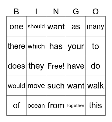Trick Word BINGO! Bingo Card