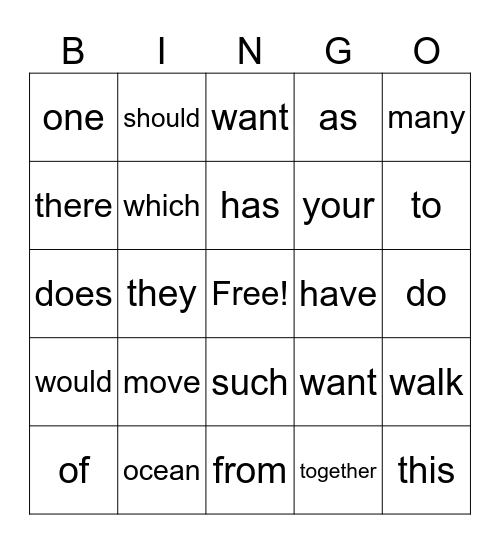 Trick Word BINGO! Bingo Card