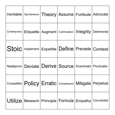 End of the Year W.o.D. Bingo Card