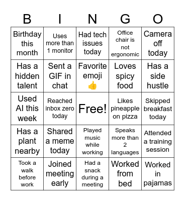 Team building bingo Card