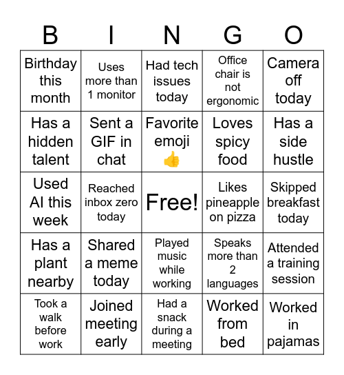 Team building bingo Card