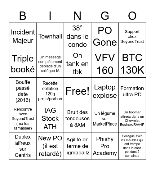 Bingo des bozos Bingo Card