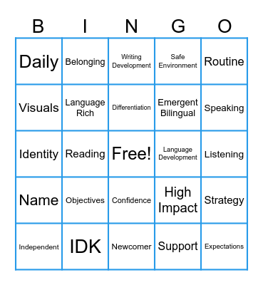Newcomer Academy 2.0 Bingo Card