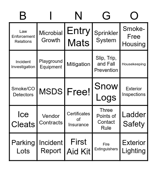 Risk Management Bingo Card