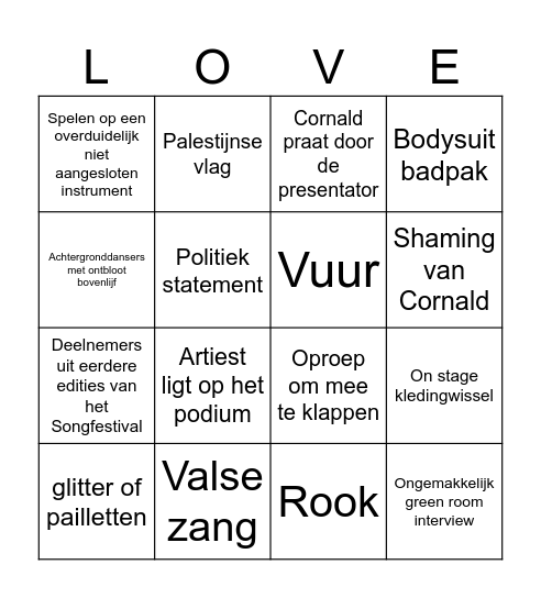 Songfestival Finale Bingo Card