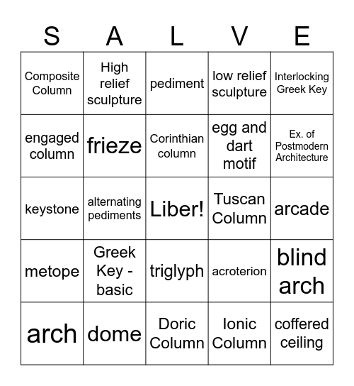 Architecture Walking Tour Bingo Card