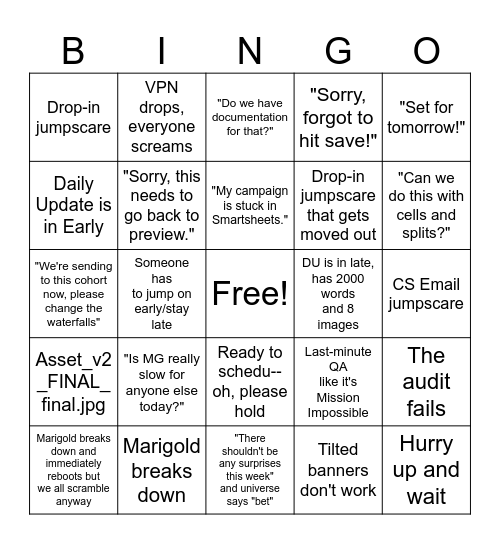 Ops & Production Bingo Card