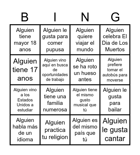 Diversidad Bingo Card