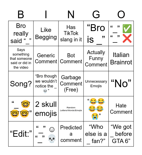 Untitled Bingo Card
